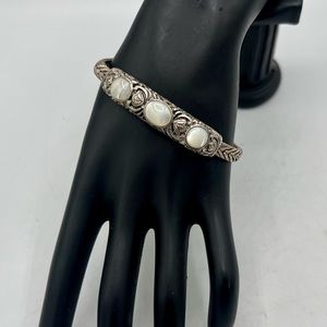 Vintage silver tone bracelet with milky white gemstones